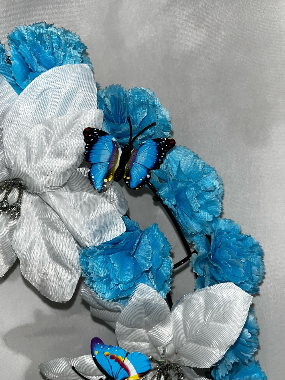 Blue & White Holiday Wreath with Butterfly Accents Hand Crafted - Picture 14 of 16